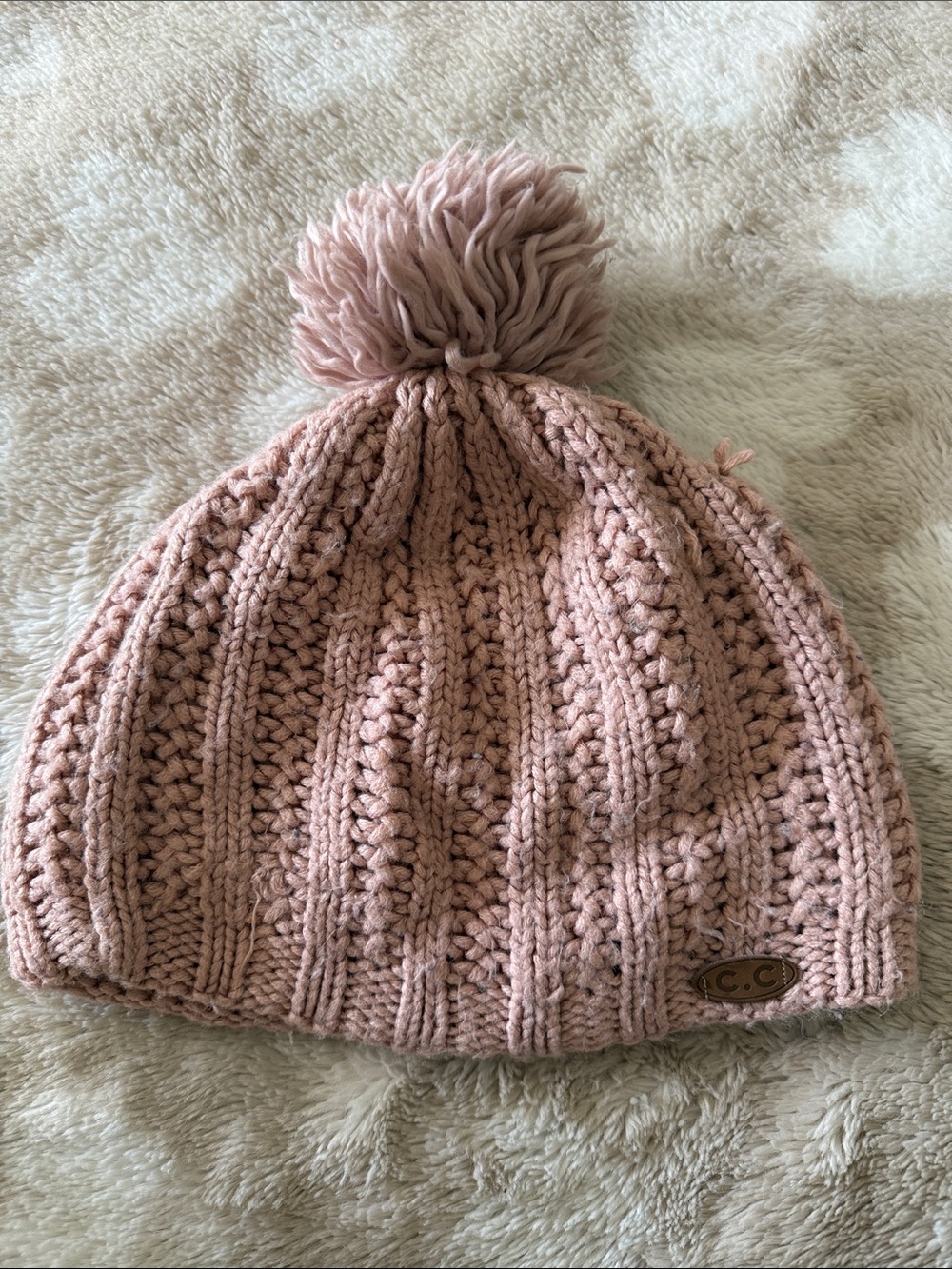 C.C Blush Pink Knit Pom Beanie